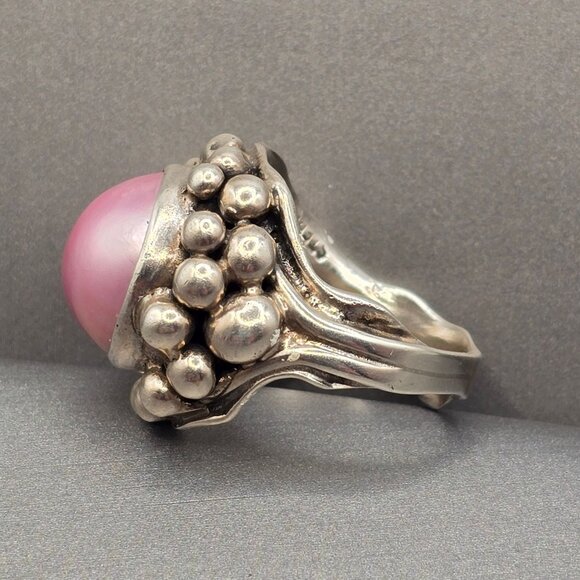 VTG Masha Archer Sterling Silver Pink Mabe Pearl Ring Size 7 Brutalist Statement - Picture 9 of 13